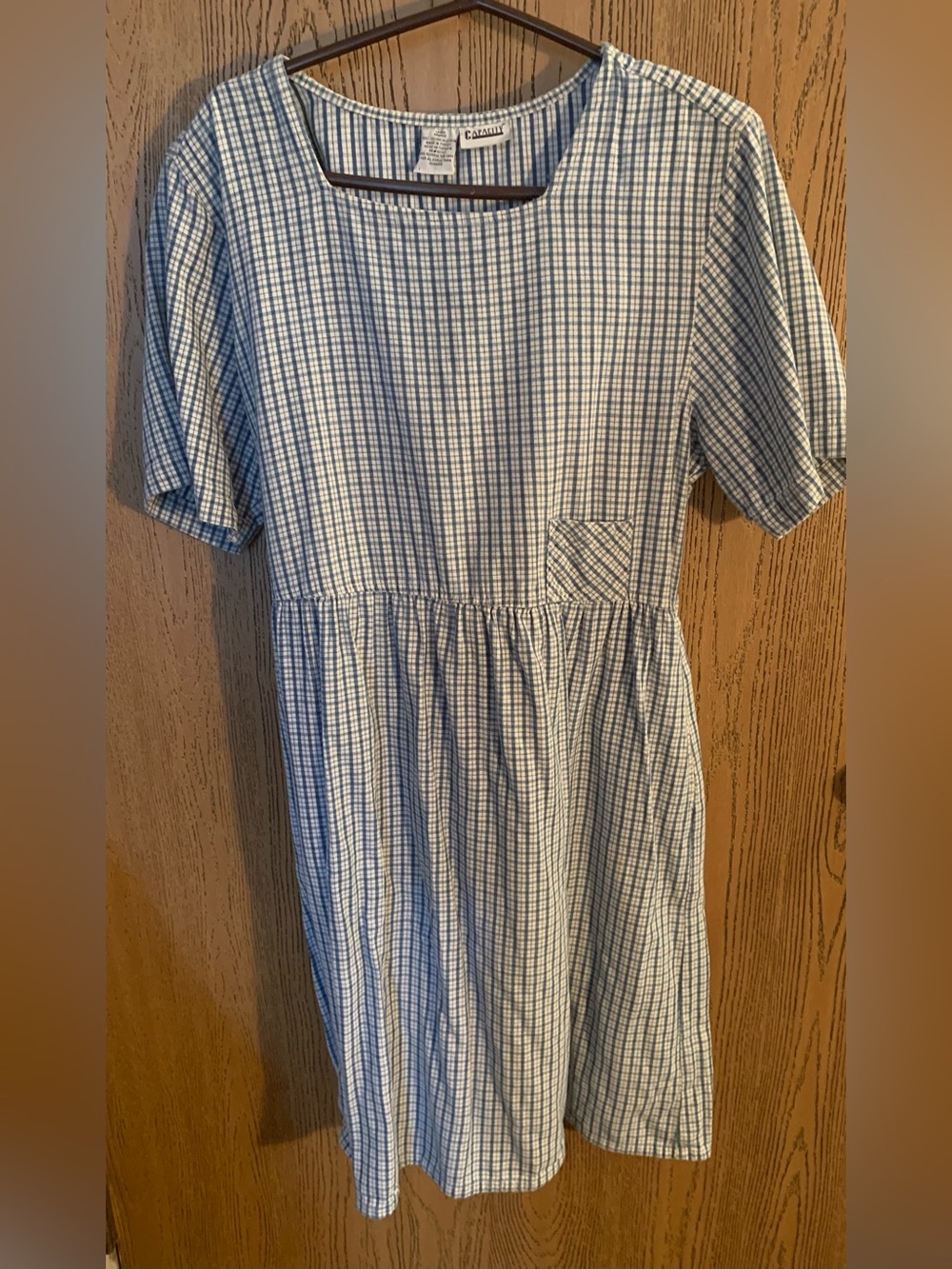 Vintage Capacity Dress, Blue and White Gingham with Side Pockets and Tied Back - Picture 7 of 7